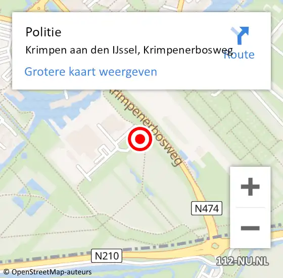 Locatie op kaart van de 112 melding: Politie Krimpen aan den IJssel, Krimpenerbosweg op 1 juli 2014 07:46