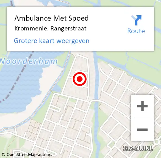 Locatie op kaart van de 112 melding: Ambulance Met Spoed Naar Krommenie, Rangerstraat op 2 december 2021 13:33