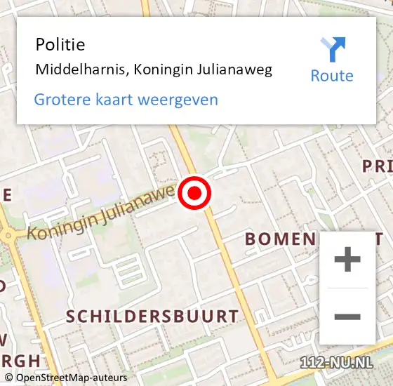 Locatie op kaart van de 112 melding: Politie Middelharnis, Koningin Julianaweg op 2 december 2021 13:41