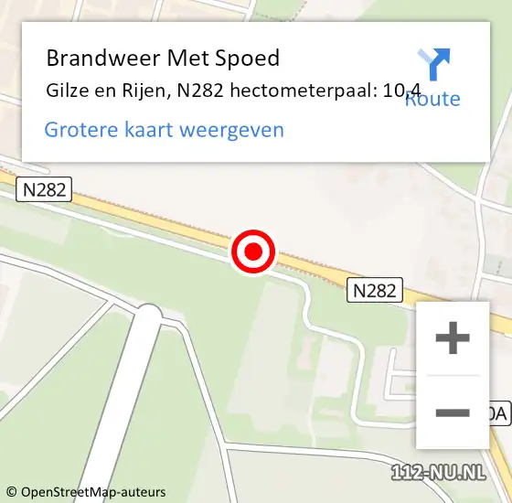 Locatie op kaart van de 112 melding: Brandweer Met Spoed Naar Gilze en Rijen, N282 hectometerpaal: 10,4 op 2 december 2021 13:45