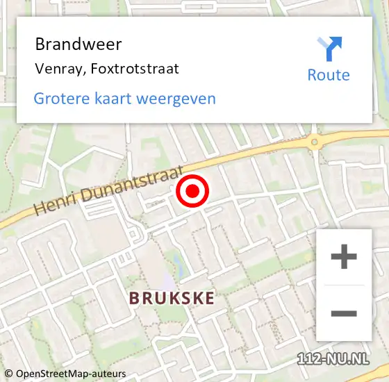 Locatie op kaart van de 112 melding: Brandweer Venray, Foxtrotstraat op 2 december 2021 14:06