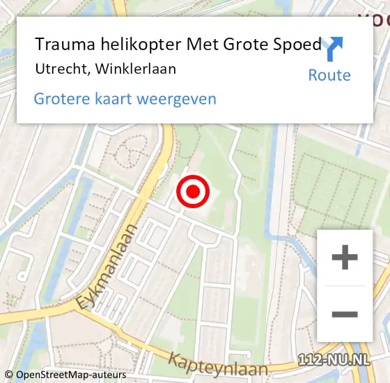 Locatie op kaart van de 112 melding: Trauma helikopter Met Grote Spoed Naar Utrecht, Winklerlaan op 2 december 2021 14:24