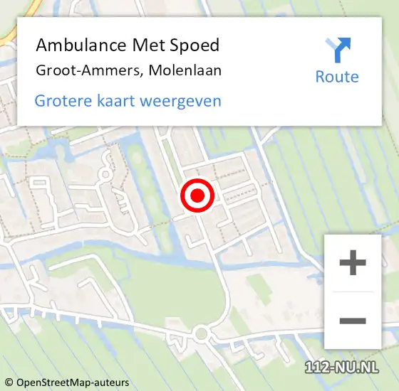 Locatie op kaart van de 112 melding: Ambulance Met Spoed Naar Groot-Ammers, Molenlaan op 2 december 2021 14:42