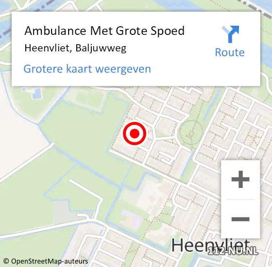 Locatie op kaart van de 112 melding: Ambulance Met Grote Spoed Naar Heenvliet, Baljuwweg op 2 december 2021 15:11