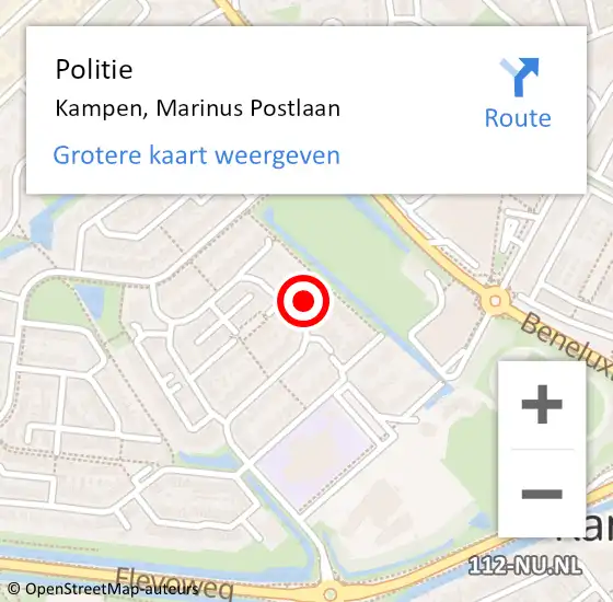 Locatie op kaart van de 112 melding: Politie Kampen, Marinus Postlaan op 2 december 2021 15:41