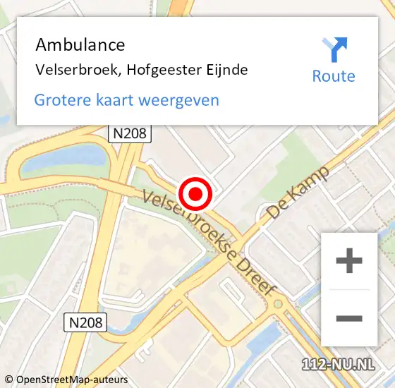 Locatie op kaart van de 112 melding: Ambulance Velserbroek, Hofgeester Eijnde op 2 december 2021 15:49