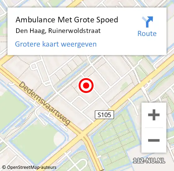 Locatie op kaart van de 112 melding: Ambulance Met Grote Spoed Naar Den Haag, Ruinerwoldstraat op 2 december 2021 16:02