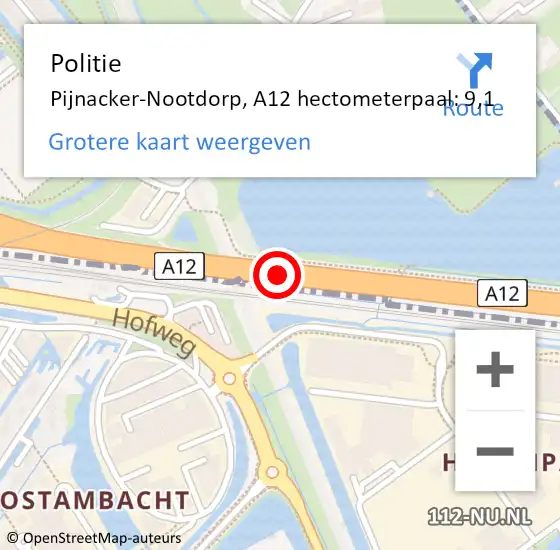 Locatie op kaart van de 112 melding: Politie Pijnacker-Nootdorp, A12 hectometerpaal: 9,1 op 2 december 2021 16:08