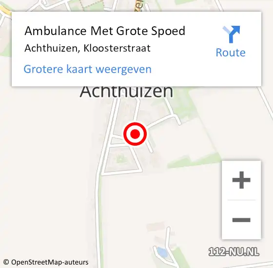 Locatie op kaart van de 112 melding: Ambulance Met Grote Spoed Naar Achthuizen, Kloosterstraat op 2 december 2021 16:12