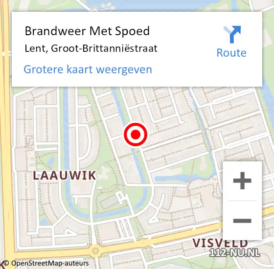 Locatie op kaart van de 112 melding: Brandweer Met Spoed Naar Lent, Groot-Brittanniëstraat op 2 december 2021 16:20