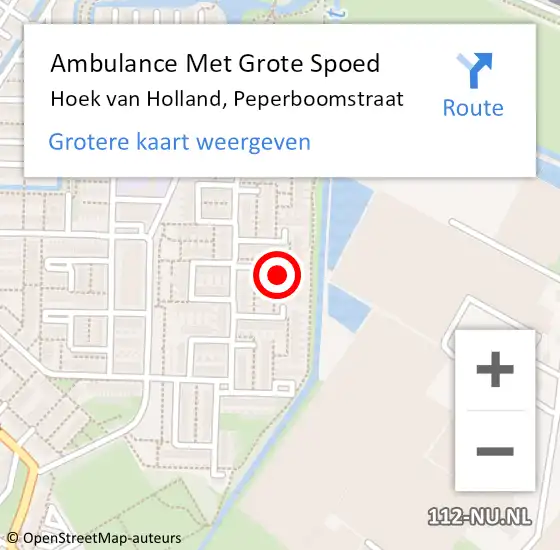 Locatie op kaart van de 112 melding: Ambulance Met Grote Spoed Naar Hoek van Holland, Peperboomstraat op 2 december 2021 16:23