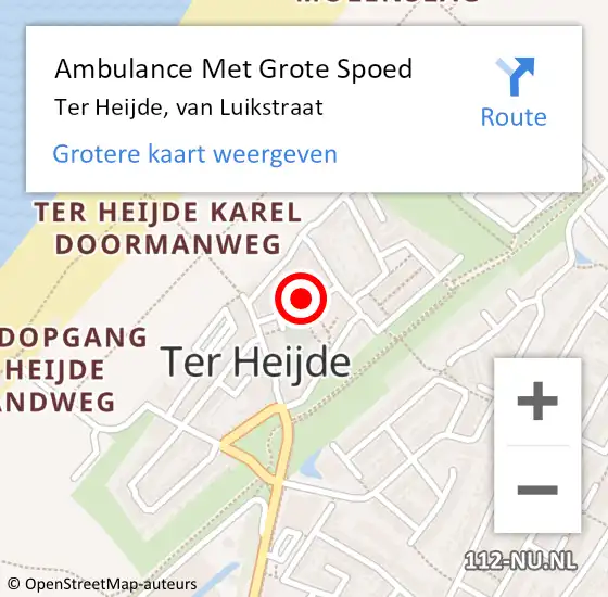 Locatie op kaart van de 112 melding: Ambulance Met Grote Spoed Naar Ter Heijde, van Luikstraat op 2 december 2021 16:25