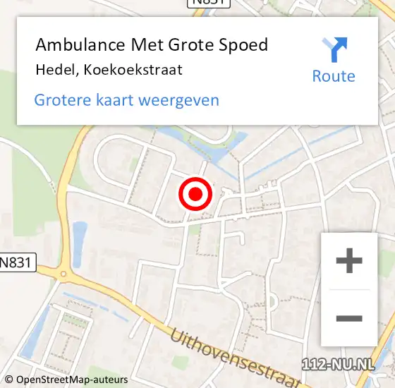 Locatie op kaart van de 112 melding: Ambulance Met Grote Spoed Naar Hedel, Koekoekstraat op 2 december 2021 16:29