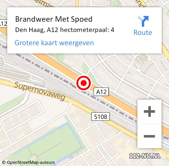 Locatie op kaart van de 112 melding: Brandweer Met Spoed Naar Den Haag, A12 hectometerpaal: 4 op 2 december 2021 16:44