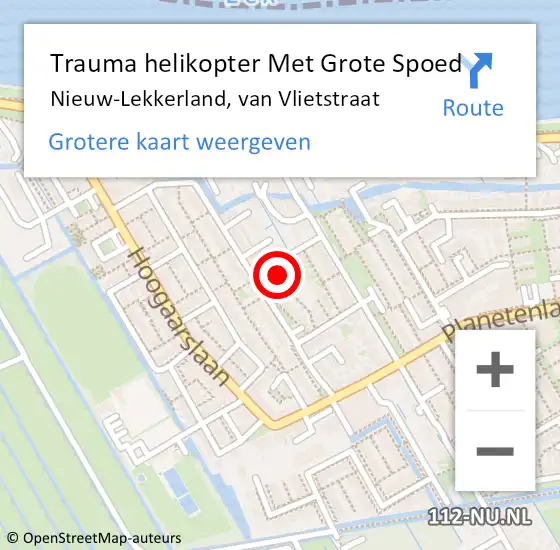 Locatie op kaart van de 112 melding: Trauma helikopter Met Grote Spoed Naar Nieuw-Lekkerland, van Vlietstraat op 2 december 2021 16:45