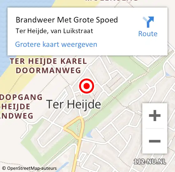 Locatie op kaart van de 112 melding: Brandweer Met Grote Spoed Naar Ter Heijde, van Luikstraat op 2 december 2021 16:47