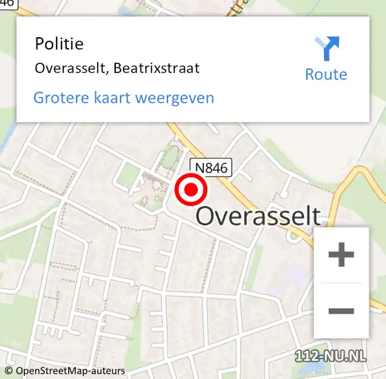 Locatie op kaart van de 112 melding: Politie Overasselt, Beatrixstraat op 2 december 2021 17:01