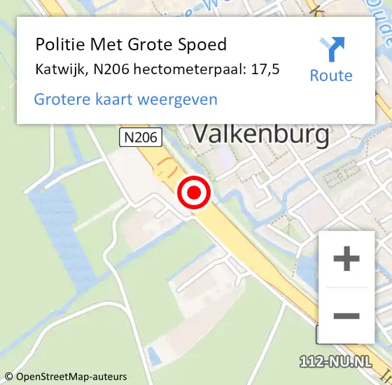 Locatie op kaart van de 112 melding: Politie Met Grote Spoed Naar Katwijk, N206 hectometerpaal: 17,5 op 2 december 2021 17:07