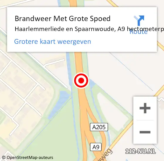 Locatie op kaart van de 112 melding: Brandweer Met Grote Spoed Naar Haarlemmerliede en Spaarnwoude, A9 hectometerpaal: 42 op 2 december 2021 17:12