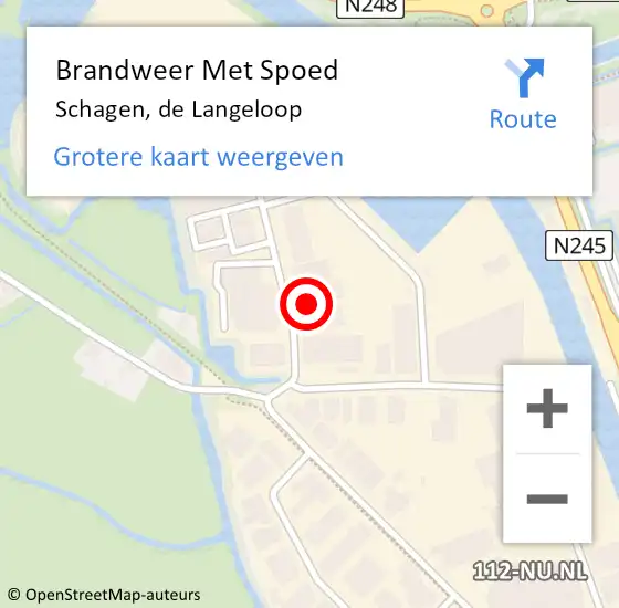 Locatie op kaart van de 112 melding: Brandweer Met Spoed Naar Schagen, de Langeloop op 2 december 2021 17:22