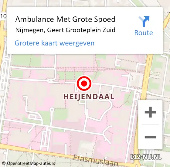 Locatie op kaart van de 112 melding: Ambulance Met Grote Spoed Naar Nijmegen, Geert Grooteplein Zuid op 2 december 2021 17:39