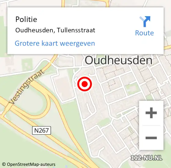 Locatie op kaart van de 112 melding: Politie Oudheusden, Tullensstraat op 2 december 2021 18:23