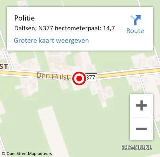 Locatie op kaart van de 112 melding: Politie Dalfsen, N377 hectometerpaal: 14,7 op 2 december 2021 19:40