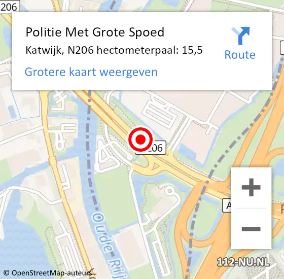 Locatie op kaart van de 112 melding: Politie Met Grote Spoed Naar Katwijk, N206 hectometerpaal: 15,5 op 2 december 2021 19:48