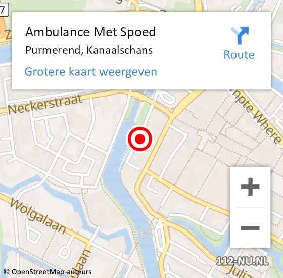 Locatie op kaart van de 112 melding: Ambulance Met Spoed Naar Purmerend, Kanaalschans op 2 december 2021 20:10