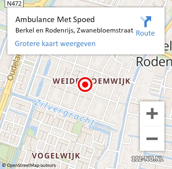 Locatie op kaart van de 112 melding: Ambulance Met Spoed Naar Berkel en Rodenrijs, Zwanebloemstraat op 2 december 2021 20:32