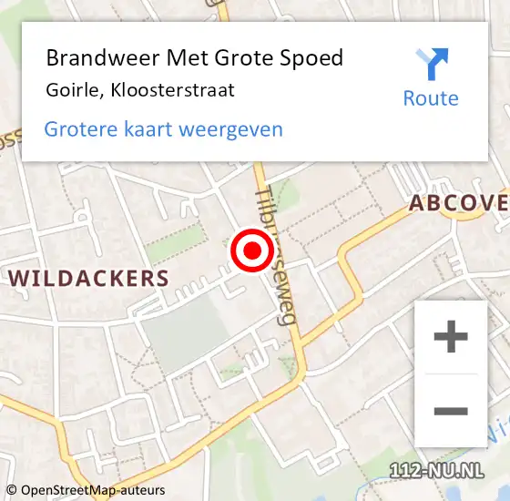 Locatie op kaart van de 112 melding: Brandweer Met Grote Spoed Naar Goirle, Kloosterstraat op 2 december 2021 21:00