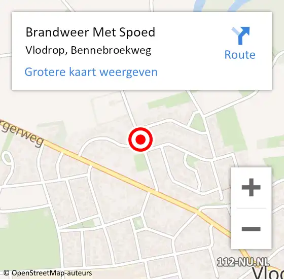 Locatie op kaart van de 112 melding: Brandweer Met Spoed Naar Vlodrop, Bennebroekweg op 2 december 2021 21:35