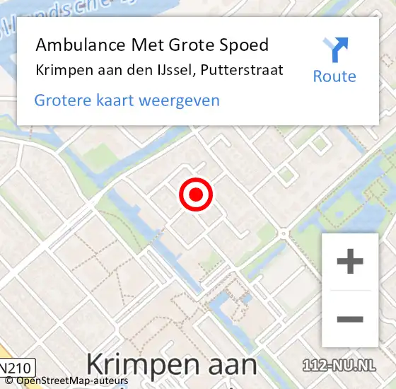 Locatie op kaart van de 112 melding: Ambulance Met Grote Spoed Naar Krimpen aan den IJssel, Putterstraat op 2 december 2021 21:41