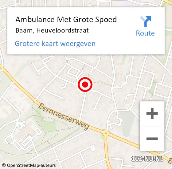 Locatie op kaart van de 112 melding: Ambulance Met Grote Spoed Naar Baarn, Heuveloordstraat op 1 juli 2014 08:42