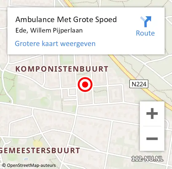 Locatie op kaart van de 112 melding: Ambulance Met Grote Spoed Naar Ede, Willem Pijperlaan op 2 december 2021 22:29