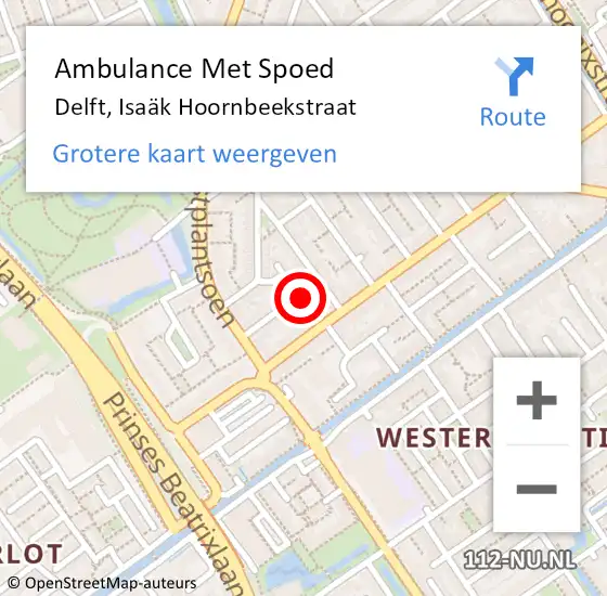 Locatie op kaart van de 112 melding: Ambulance Met Spoed Naar Delft, Isaäk Hoornbeekstraat op 2 december 2021 22:30