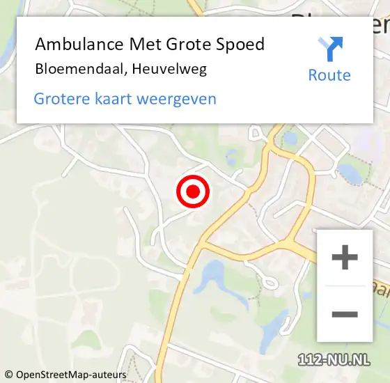 Locatie op kaart van de 112 melding: Ambulance Met Grote Spoed Naar Bloemendaal, Heuvelweg op 2 december 2021 22:47