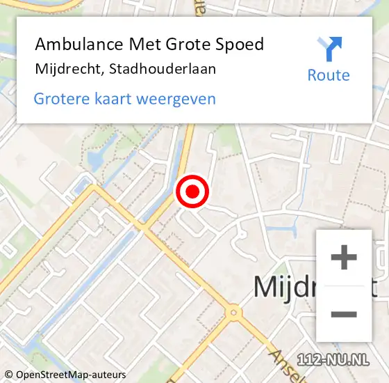 Locatie op kaart van de 112 melding: Ambulance Met Grote Spoed Naar Mijdrecht, Stadhouderlaan op 2 december 2021 23:30