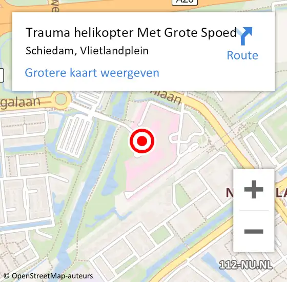 Locatie op kaart van de 112 melding: Trauma helikopter Met Grote Spoed Naar Schiedam, Vlietlandplein op 2 december 2021 23:47