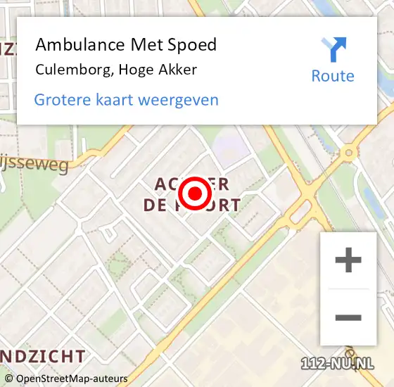 Locatie op kaart van de 112 melding: Ambulance Met Spoed Naar Culemborg, Hoge Akker op 3 december 2021 00:14