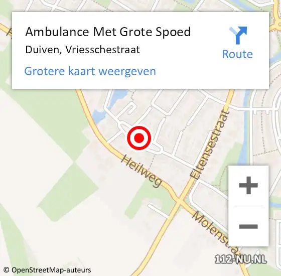 Locatie op kaart van de 112 melding: Ambulance Met Grote Spoed Naar Duiven, Vriesschestraat op 3 december 2021 01:05