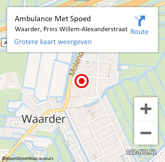 Locatie op kaart van de 112 melding: Ambulance Met Spoed Naar Waarder, Prins Willem-Alexanderstraat op 3 december 2021 01:39