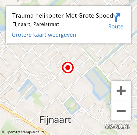 Locatie op kaart van de 112 melding: Trauma helikopter Met Grote Spoed Naar Fijnaart, Parelstraat op 3 december 2021 01:52