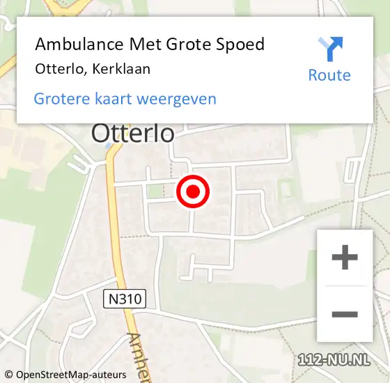 Locatie op kaart van de 112 melding: Ambulance Met Grote Spoed Naar Otterlo, Kerklaan op 3 december 2021 02:16