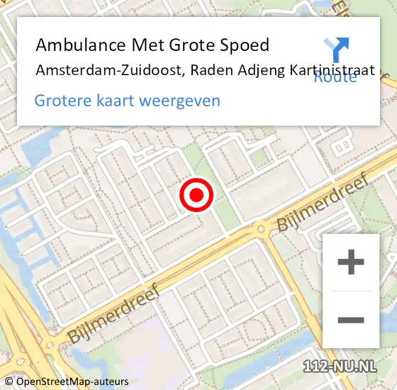 Locatie op kaart van de 112 melding: Ambulance Met Grote Spoed Naar Amsterdam-Zuidoost, Raden Adjeng Kartinistraat op 3 december 2021 02:49