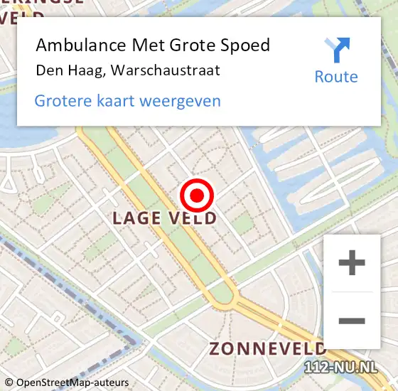 Locatie op kaart van de 112 melding: Ambulance Met Grote Spoed Naar Den Haag, Warschaustraat op 3 december 2021 03:51