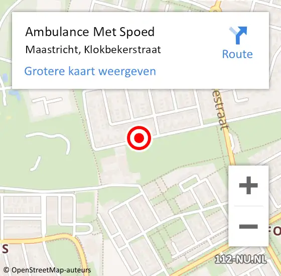 Locatie op kaart van de 112 melding: Ambulance Met Spoed Naar Maastricht, Klokbekerstraat op 1 juli 2014 08:58