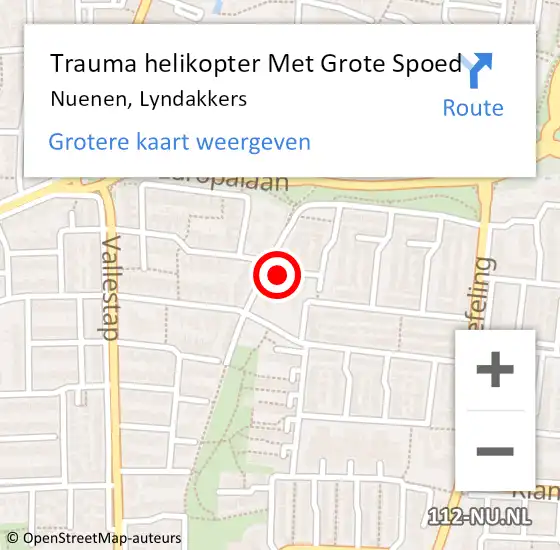 Locatie op kaart van de 112 melding: Trauma helikopter Met Grote Spoed Naar Nuenen, Lyndakkers op 3 december 2021 06:33