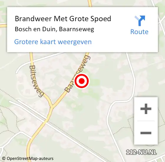 Locatie op kaart van de 112 melding: Brandweer Met Grote Spoed Naar Bosch en Duin, Baarnseweg op 3 december 2021 06:40