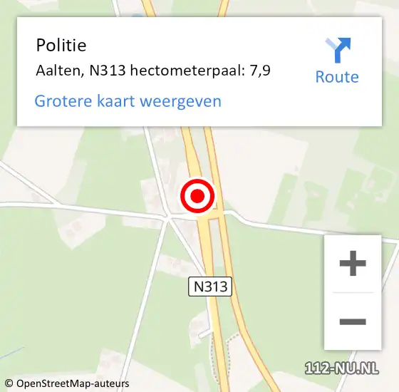 Locatie op kaart van de 112 melding: Politie Aalten, N313 hectometerpaal: 7,9 op 3 december 2021 07:05